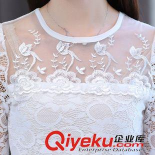 蕾絲.雪紡衫 2015秋裝新款韓版長袖雪紡衫女式打底衫蕾絲衫圓領(lǐng)鏤空上衣原始圖片2