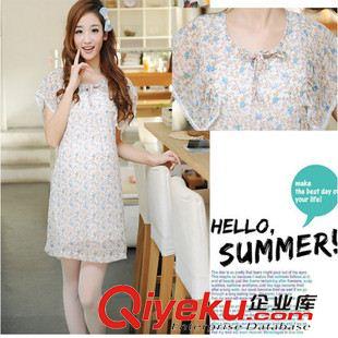 孕婦夏季連衣裙 夏季新款孕婦裝連衣裙 韓版碎花蝴蝶結(jié)系帶收腰中袖孕婦連衣裙夏