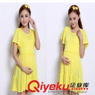 孕婦夏季連衣裙 夏季新款孕婦裝連衣裙 韓版純色寬松大碼高腰孕婦百褶連衣裙夏