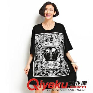 孕婦夏季連衣裙 夏季新款孕婦裝 韓版時尚印花不規(guī)則孕婦寬松大碼短袖T恤 連衣裙原始圖片2