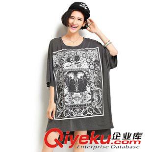 孕婦夏季連衣裙 夏季新款孕婦裝 韓版時尚印花不規(guī)則孕婦寬松大碼短袖T恤 連衣裙原始圖片3