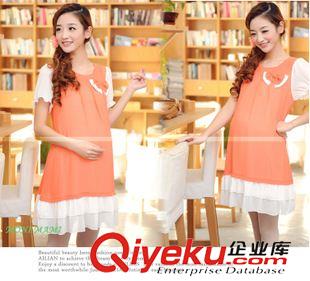 孕婦夏季連衣裙 夏裝新品孕婦裝連衣裙 韓版拼色蝴蝶結(jié)荷葉邊孕婦雪紡連衣裙夏原始圖片3