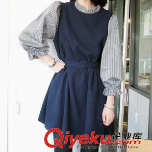 孕婦春秋連衣裙 秋季新款孕婦裝 韓版時尚寬松大碼拼接小立領喇叭袖孕婦連衣裙原始圖片2