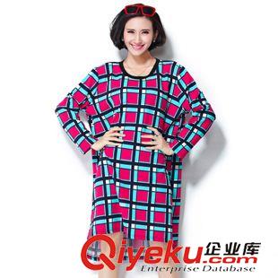長(zhǎng)袖T恤 打底衫 春秋季新款孕婦裝 韓版時(shí)尚寬松大碼花格子孕婦長(zhǎng)袖連衣裙 T恤裙原始圖片2
