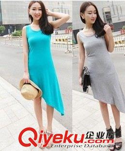 連衣裙  連身裙 2013夏裝女裙 日韓新品個性不規則無袖連衣裙 百搭糖果色打底長裙原始圖片2