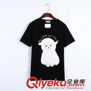 4月上旬新款 2015夏季新款可愛圓領(lǐng)卡通英文字母印花小羊刺繡打底短袖T恤原始圖片3