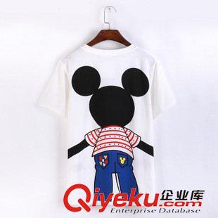 4月上旬新款 2015原宿甜美學(xué)院卡通米奇假領(lǐng)帶前后圖案拼接純棉短袖T恤衫班服原始圖片3