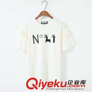 4月上旬新款 2015夏季新款休閑百搭春夏袖子拼接流蘇N°21印花短袖T恤女原始圖片2