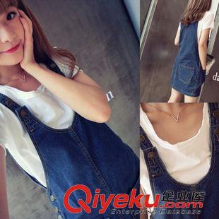 4月下旬新款 2015夏新款韓版寬松顯瘦潮口袋牛仔背帶連衣裙女批發(fā)原始圖片2