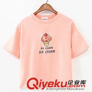 5月 上旬新款 2015韓國(guó)東大門夏季女裝甜美雪糕字母刺繡休閑百搭短袖T恤創(chuàng)意款原始圖片2