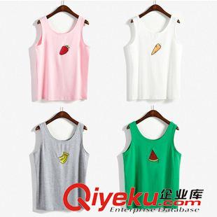 5月 上旬新款 2015韓國夏裝韓版小清新簡約水果刺繡寬松顯瘦全棉小背心打底衫女原始圖片3