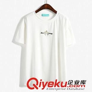 5月下旬新款 2015韓國東大門夏季新款學(xué)院風(fēng)花朵字母刺繡寬松短袖T恤女打底衫原始圖片2