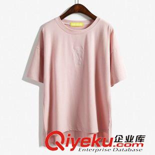 5月下旬新款 2015韓國(guó)東大門學(xué)院風(fēng)字母刺繡前短后長(zhǎng)寬松大碼純棉休閑短袖T恤原始圖片2