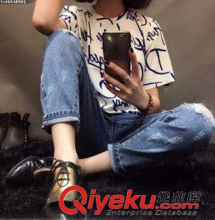 6月上旬新款 現(xiàn)貨夏裝新款女裝  歐美個性字母涂鴉寬松圓領(lǐng)套頭百搭T恤女原始圖片3