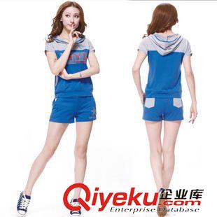 主推一【運動套裝系列】 2015新款女裝 套裝 夏 女式純棉印花連帽衛衣休閑運動套裝女 夏季原始圖片3
