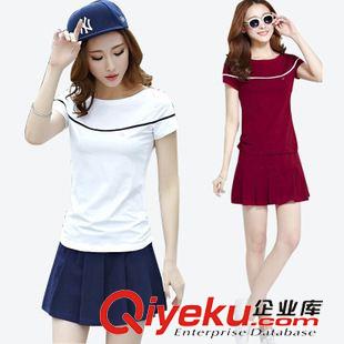 主推一【運動套裝系列】 女裝代理 夏裝拼色時尚休閑網球服運動裙套裝 寬松網球10302