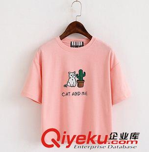 主推三【T恤系列】 2015夏季新款 韓版日韓時尚女裝貓咪仙人掌圓領(lǐng)寬松純棉短袖t恤女原始圖片2