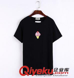 主推三【T恤系列】 韓版新款夏日學(xué)院風(fēng)冰淇淋刺繡雪糕休閑寬松女式短袖T恤衫原始圖片3