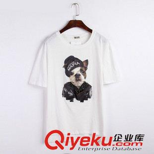主推三【T恤系列】 2015夏季新款韓版圓領沙皮狗印花柳釘釘珠前短后長打底短袖T恤原始圖片2