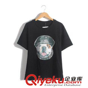 主推三【T恤系列】 2015夏季新款韓版圓領(lǐng)沙皮狗印花柳釘釘珠項(xiàng)圈斗牛犬狗頭短袖T恤原始圖片3