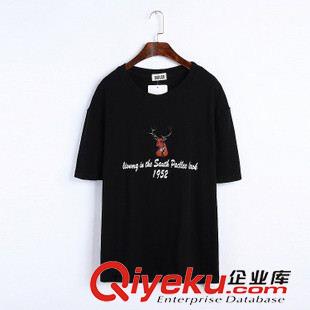 主推三【T恤系列】 2015新款韓版圓領(lǐng)休閑小鹿梅花鹿圖案英文字母印花短袖寬松T恤原始圖片3
