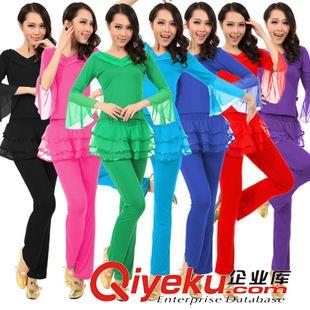 長袖舞蹈服 一件代發(fā) 新款茉莉廣場舞套裝舞蹈服 拉丁舞服網(wǎng)紗裙褲裝表演服裝原始圖片2