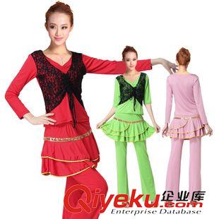 中袖舞蹈服 刻紛 2015云裳戀衣廣場舞服裝套裝 新款舞蹈服飾練功服假三件套原始圖片3