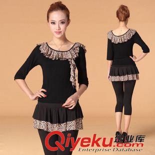 中袖舞蹈服 楊藝格格 廣場(chǎng)舞蹈服裝新款套裝拉丁舞中袖上衣豹紋大擺裙褲 批發(fā)原始圖片2