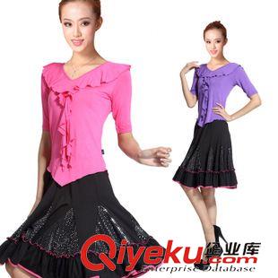 中袖舞蹈服 一件代發(fā)茉莉廣場舞蹈服交誼舞女摩登舞練習裙大擺舞蹈服裙子套裝原始圖片2