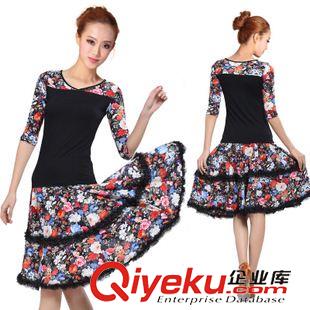 中袖舞蹈服 刻紛小蘋(píng)果舞蹈廣場(chǎng)舞服裝套裝拉丁舞服跳舞練功舞蹈服大擺裙原始圖片2