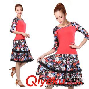 中袖舞蹈服 刻紛小蘋(píng)果舞蹈廣場(chǎng)舞服裝套裝拉丁舞服跳舞練功舞蹈服大擺裙原始圖片3