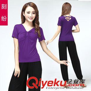 短袖舞蹈服 瑜伽服新款套裝夏修身顯瘦時尚舞蹈愈加運動健身服短袖上衣拉丁舞原始圖片3