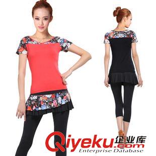 短袖舞蹈服 刻紛廣場舞服裝舞蹈服新款套裝瑜伽短袖上衣V領(lǐng)條紋跳舞休閑褲夏