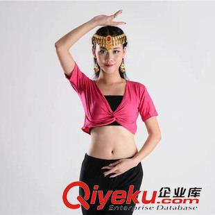 成人肚皮舞上裝 新款肚皮舞上衣 新款加大碼打結(jié)短袖練習(xí)服瑜伽練功服上衣原始圖片2