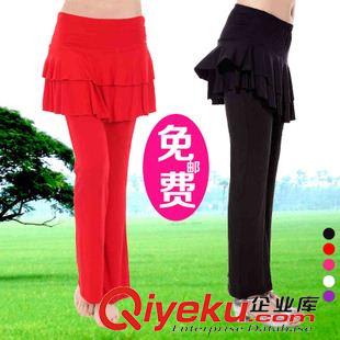 短袖瑜伽服 廣場舞蹈裙褲 斜邊 平邊 舞蹈服裝新款 假兩件練功服拉丁跳舞裙褲原始圖片2