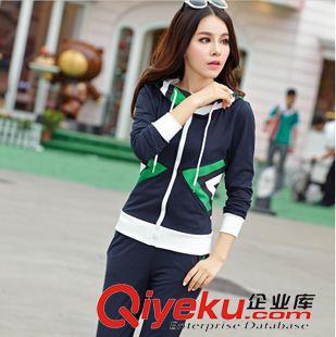 新品秋季休閑套裝 批發(fā)2015秋季新款女式大碼顯瘦印花拼接衛(wèi)衣連帽休閑運(yùn)動(dòng)套裝女