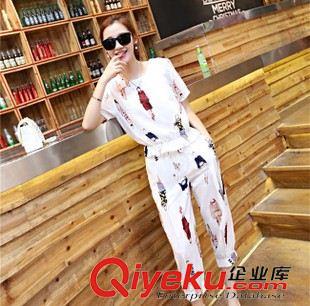 新品秋季休閑套裝 東大門2015夏季新款寬松顯瘦印花休閑棉麻套裝女時尚兩件套批發(fā)原始圖片3