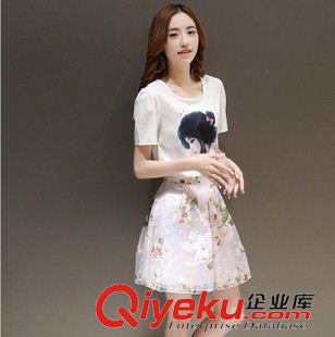 新品秋季休閑套裝 2015新款甜美小清新兩件套連衣裙中腰圓領(lǐng)套裝顯瘦蓬蓬裙a字裙女原始圖片3