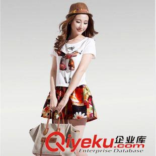 新品秋季休閑套裝 2015夏季新款小香風(fēng)女裝修身韓版顯瘦印花上下兩件套雪紡連衣裙原始圖片2