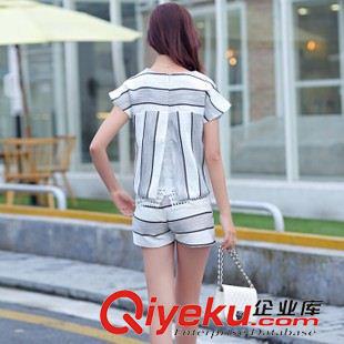 新品秋季休閑套裝 2015歐洲站夏裝新款時尚套裝女夏短褲小香風氣質條紋潮休閑套裝原始圖片3