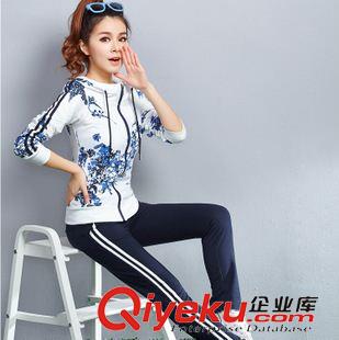 新品秋季休閑套裝 2015春季長袖套裝 女裝新款韓版時尚印花大碼衛(wèi)衣運動套裝原始圖片3