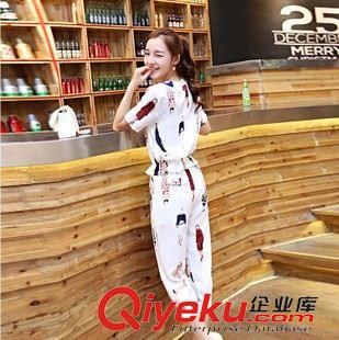 夏季新品上市 東大門2015夏季新款寬松顯瘦印花休閑棉麻套裝女時(shí)尚兩件套批發(fā)原始圖片2