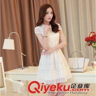 新品夏款連衣裙 2015年夏季新款韓版小方領蕾絲花邊氣質修身顯瘦短袖連衣裙原始圖片2