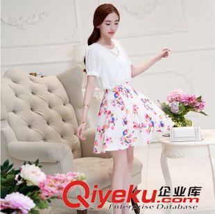 新品夏款連衣裙 2015新款雪紡連衣裙女夏新款顯瘦韓版修身短袖中長(zhǎng)款打底裙送項(xiàng)鏈原始圖片2