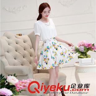 新品夏款連衣裙 2015新款雪紡連衣裙女夏新款顯瘦韓版修身短袖中長(zhǎng)款打底裙送項(xiàng)鏈原始圖片3