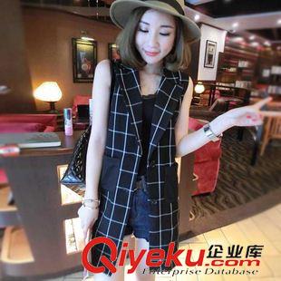 秋裝 {dy}季 格子馬夾女秋中長款條紋外套坎肩無袖西裝背心馬甲大碼時尚修身OL原始圖片3