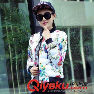 冬裝 {dy}季 2015韓版秋冬印花小鳥羽絨服女時(shí)尚女款學(xué)生短款修身棉衣原始圖片2