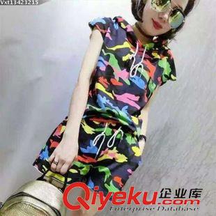 夏裝 第二季 2015新款迷彩套裝女夏短褲短袖薄款寬松運(yùn)動休閑兩件套薄印花原始圖片2