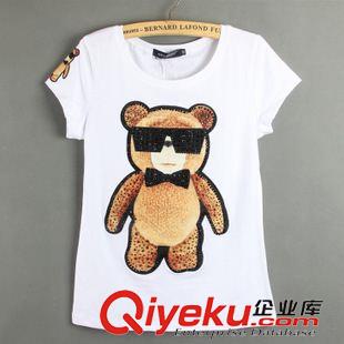 夏裝 {dy}季 2015新款歐洲站T恤女夏短袖小熊鑲鉆韓國顯瘦百搭打底小衫黑白原始圖片3