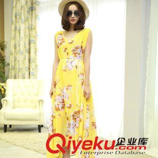 連衣裙 DRESS 2015新款連衣裙女夏季長款雪紡印花韓版時(shí)尚修身大擺A字裙批發(fā)原始圖片2